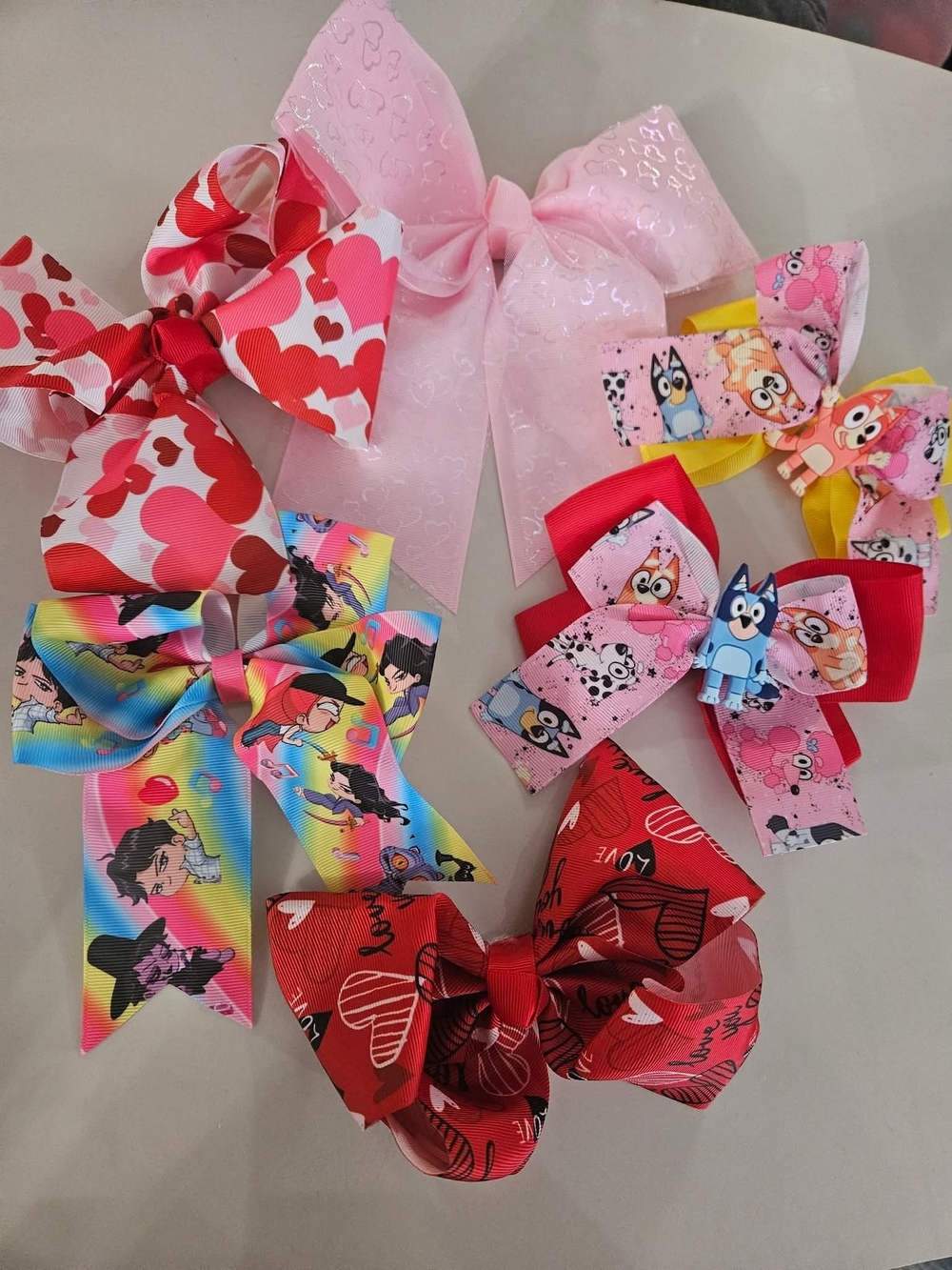 Assorted Girls' Cartoon & Heart Hair Bows - Pink, Red, Rainbow